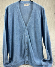 Vtg The Bazaar Sweater Mens XL Blue Cardigan Fuzzy Wool Blend VNeck Grandpa Core