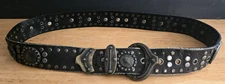 Strawbridge & Clothier Vintage Black Studded & Medallions Leather Belt Sz Large
