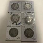US Barber Half Dollars -  6 Coins   - Fine  Silver - Full Dates 1904-1915 Dates