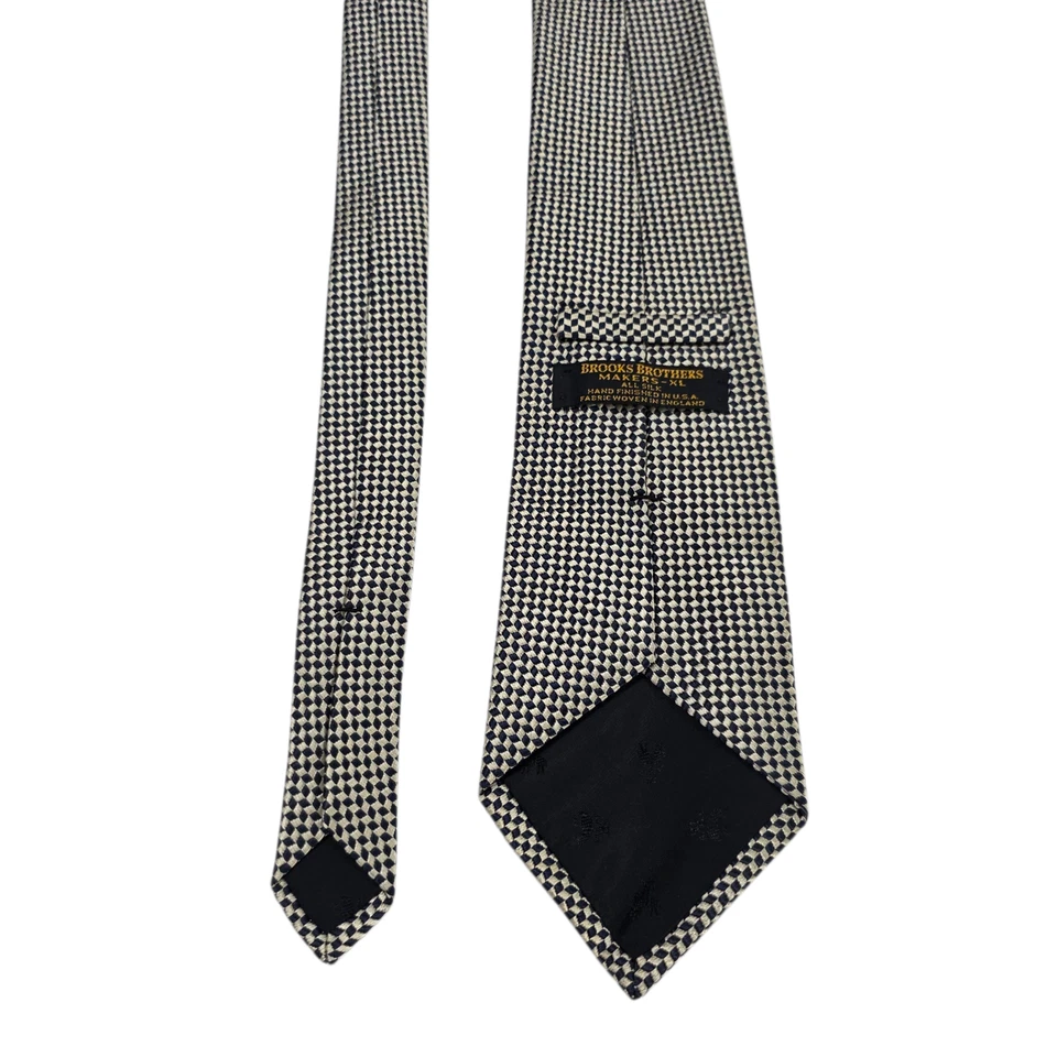 Corbata Brooks Brothers para hombre negra blanca XL seda hecha a mano bordada en EE. UU. Foto 3 de 4