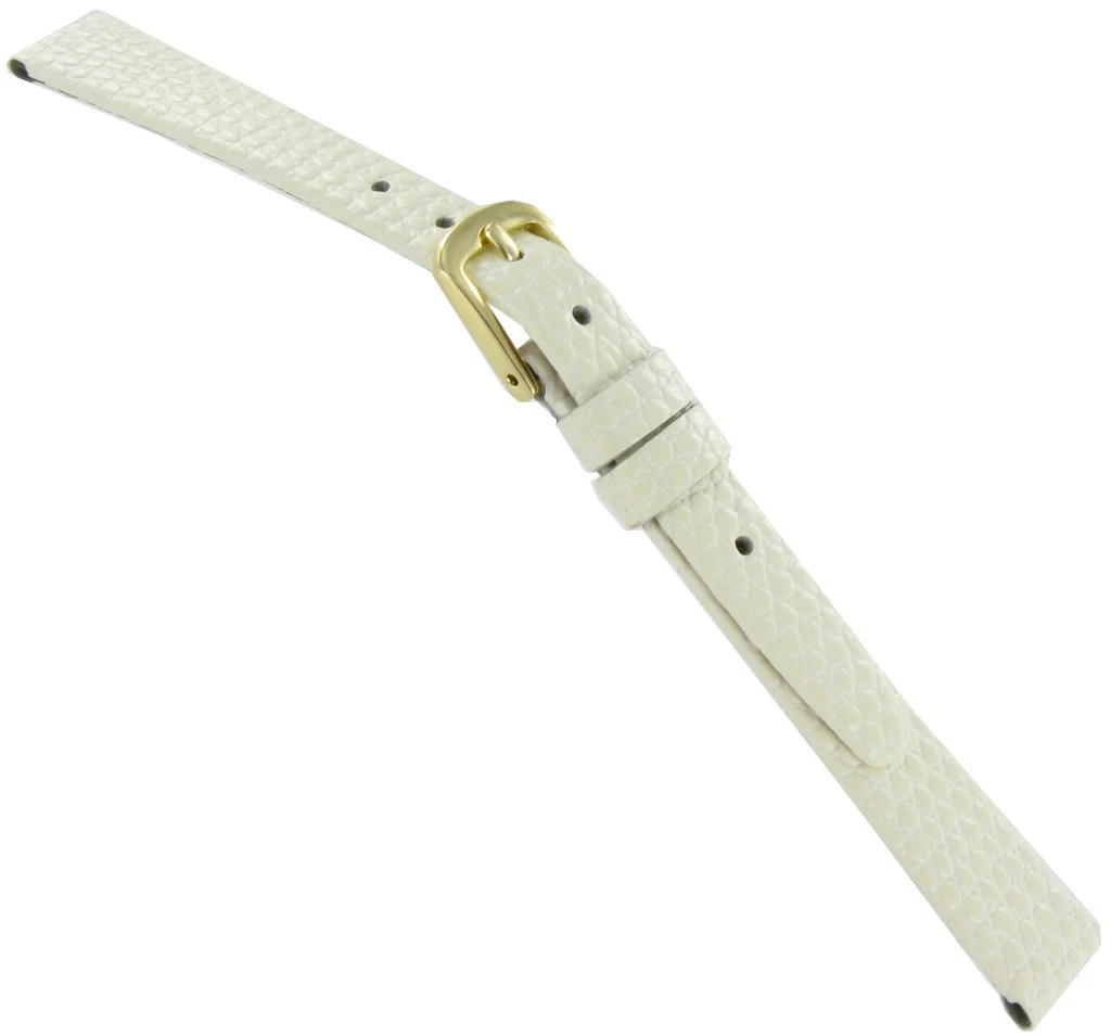 13mm Name Brand White Lizard Grain Flat Unstitched Semi Gloss Ladies Watch Band