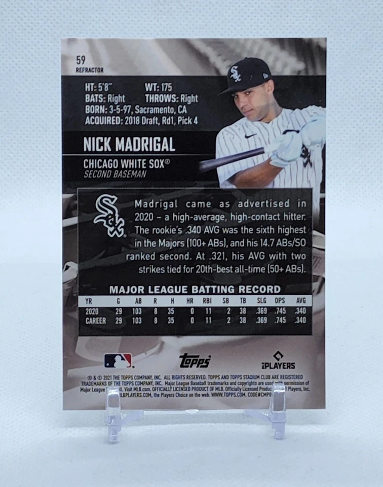 2021 Topps Stadium Club NICK MADRIGAL Refractor WHITE SOX #59 - Image 2 of 2
