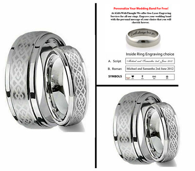 Engraving 6mm or 8mm  Men Ladies Tungsten Carbide Celtic Knot Wedding Band Ring 