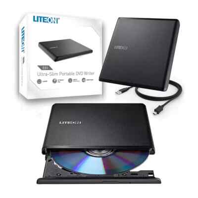 LiteOn ES1 Ultra-Slim Tragbarer USB 2.0 DVD-Brenner - Schwarz