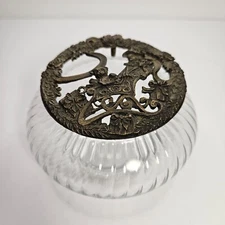 Vintage Rawcliffe Pewter 1993 Handblown Glass Vanity Jar Girl with Teddy Bear