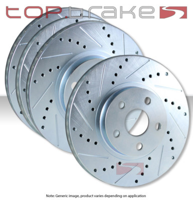 FRONT + REAR SET Performance Cross Drilled Slotted Brake Disc Rotors TBS106921