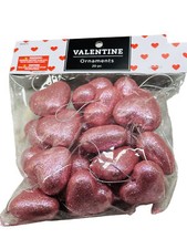 NEW 20 COUNT 1 1/2" PINK HEART GLITTER VALENTINE ORNAMENTS PUFFED HEART HANGING