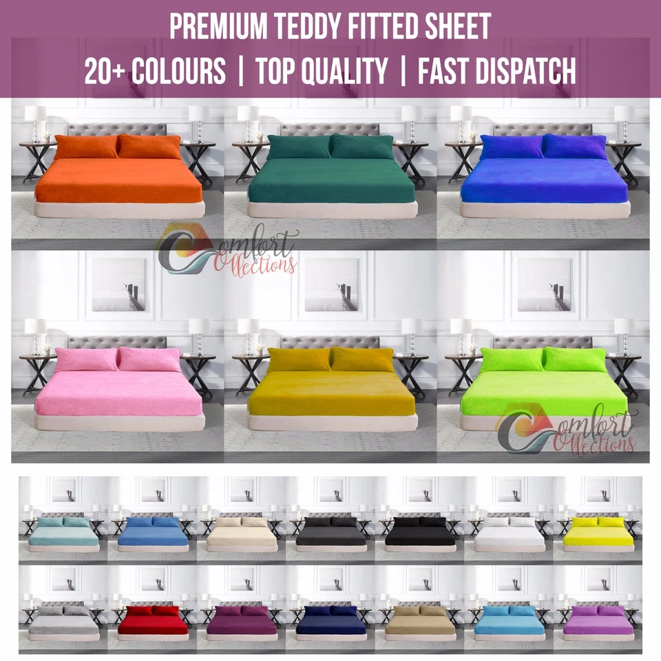 COMFORT COLLECTIONS 4FT - Teddy Fitted Sheet Fleece Soft Extra Deep Cosy Thermal Warm Bedding Sheet