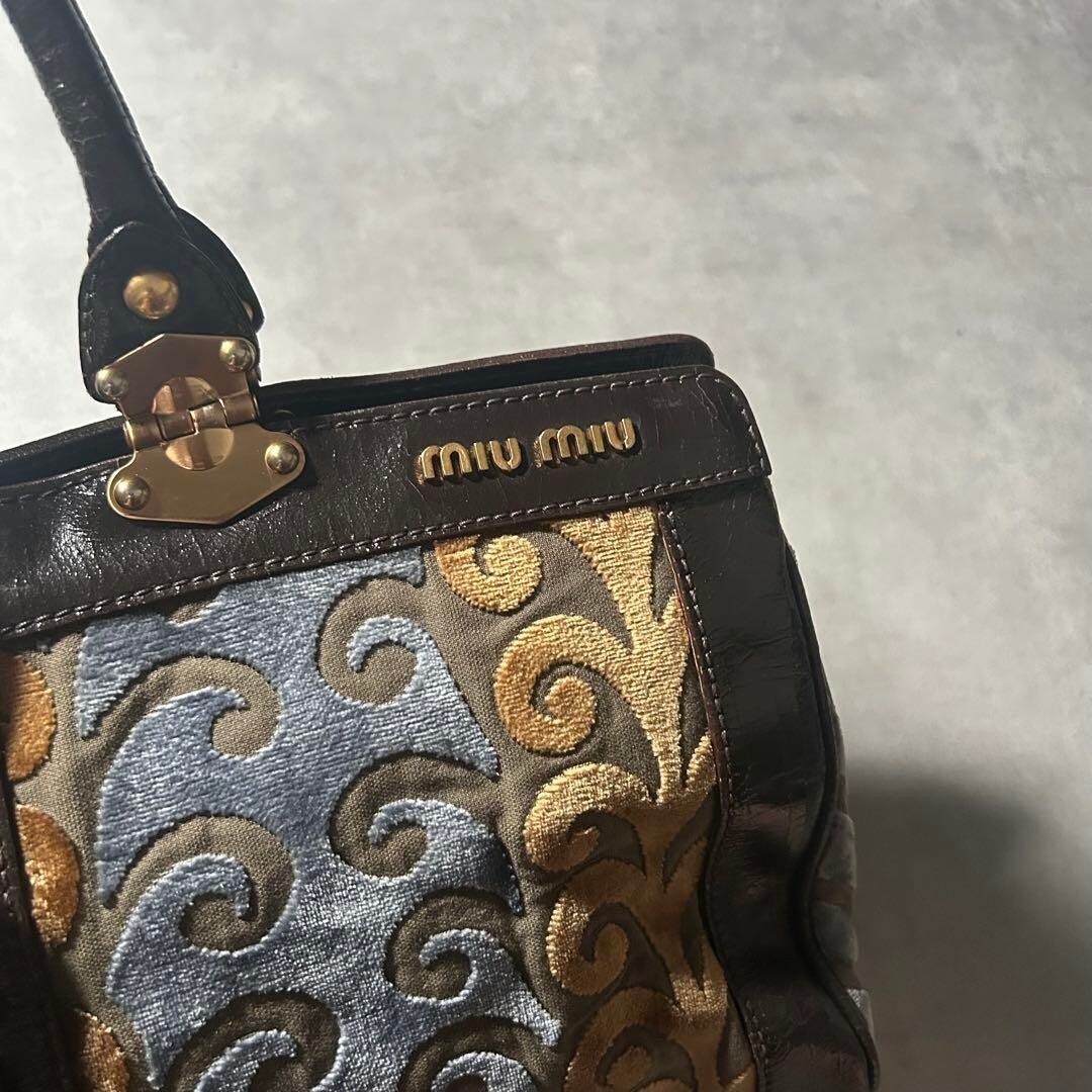 Miu Miu Archive Handbag Boston Bag Velour Leather Brow Used