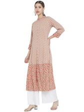 YASH GALLERY Women's Rayon  Cotton Cambric Zig-Zag Printed A-line Kurta