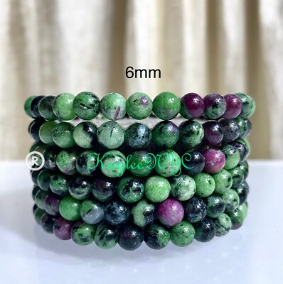 Wholesale 6 Pcs Natural Ruby Zoisite 6mm 7.5  Crystal Healing Stretch Bracelet