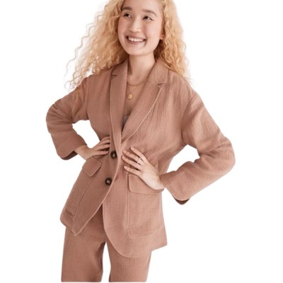 MADEWELL Cotton-Linen Relaxed Larsen Blazer Faded Earth Neutral Size L NWT