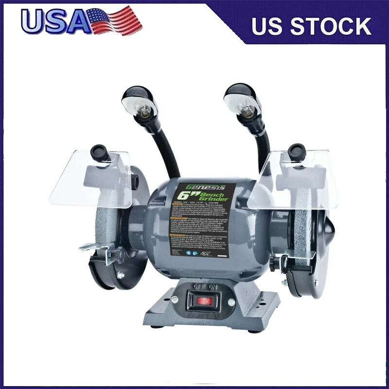 1/2-HP 6-Inch Bench Grinder with Lights and Eye Shields - Quiet Stable 20-Lb Machine