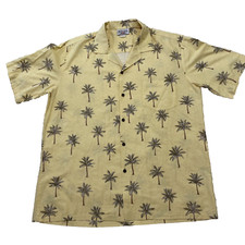 PACIFIC LEGEND Vintage 90s Hawaiian Shirt Men XL Relaxed Palm Trees Print Yellow