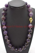Natural Beautiful 14mm Purple Amethyst Round Gemstone Beaded Necklace 16-24in