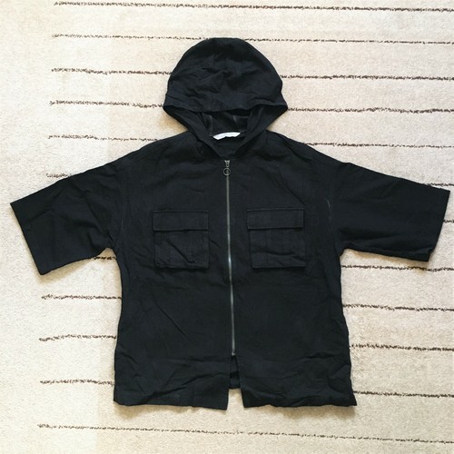 ZARA Man Black Hood Short Sleeve Linen 