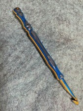 Hand carved Aqua Fire Wood YARN CROCHET HOOK size K
