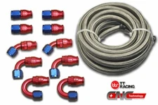 AN-10 Braided Steel PTFE Fuel Hose 20FT 6M + AN10 Swivel Teflon PTFE Fitting Kit