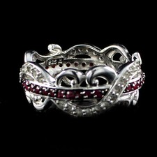 1.20 Ct Eternity Band Ring Ruby  White Topaz Sterling Silver Rhodium Plated
