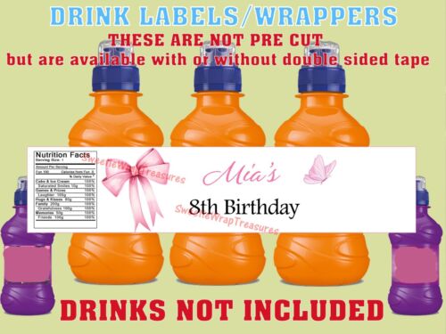 PERSONALISED PINK BOW Chocolate bar wrappers, Party bag fillers, drink wrappers - Picture 2 of 4