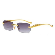 Gold Wire Frame Purple Gray Rimless Luxury Leopard Arm Men Shades Sunglasses