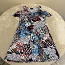 ROZ & ALI Womans COLD SHOULDER Multicolored STRETCH Shift Dress Size XS NEW!