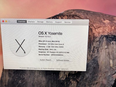 Apple iMac 2011 21.5” Intel i5 2.7 GHz 8GB RAM 1TB HD AMD 512 MB