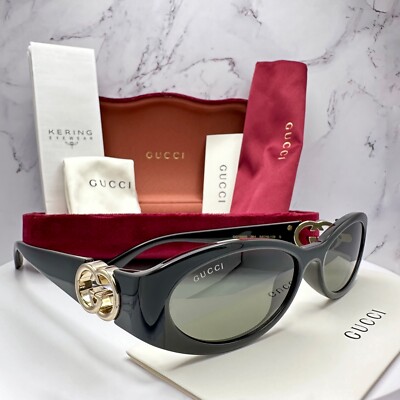 New Gucci Sunglasses Hailey Bieber Collaboration Black Slim Oval Gold GG Logo Hailey Bieber Inspired Gucci Sunglasses Unboxing | Summer  main image 2