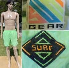 vintage 80's SURF GEAR neon swim trunks liner short california beach mens Large