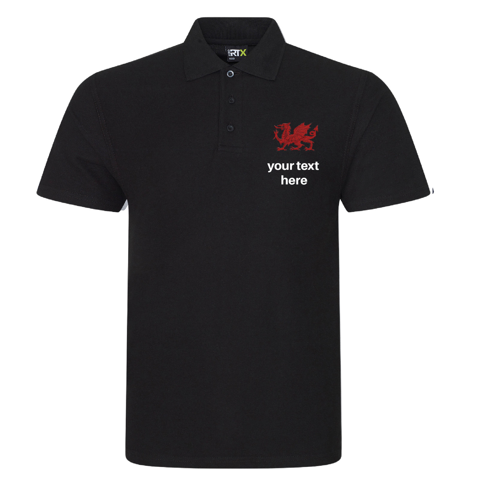 Camisa polo de dragón galés bordada negra - regalo deportivo rugby