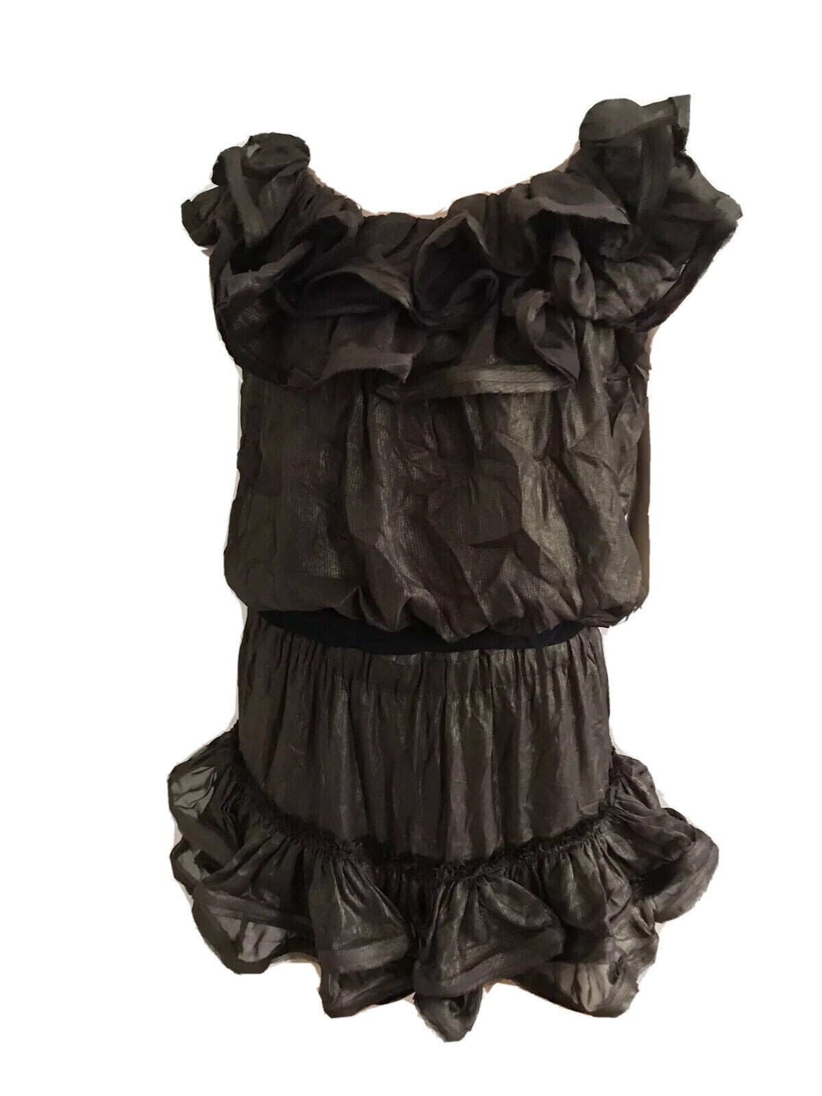 LANVIN H&M BROWN SHIMMER RUFFLE PARTY MINI DRESS UK 8 EU 34 US 4 SMALL BNWT RARE