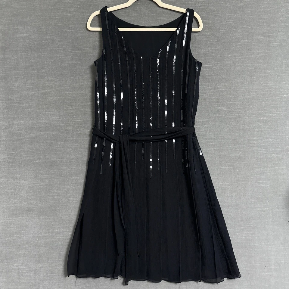 Vintage Talbots Dress 8 Black Silk Sequin Cocktail Party Formal Evening Holiday - Image 2 of 4