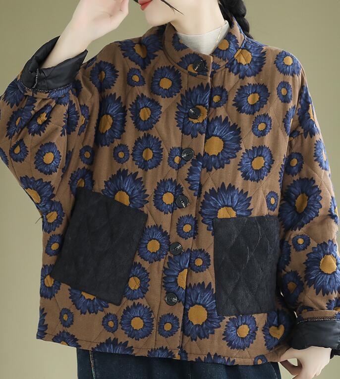 Trade Women'S Clothing Ebay Amazon New Long-Sleeved Stand-Collar Coat Printed Woolen Coat