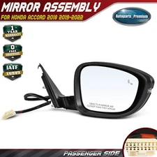 Right Power Mirror w/ Heated Signal Blind Spot Black for Honda Accord 2018-2022