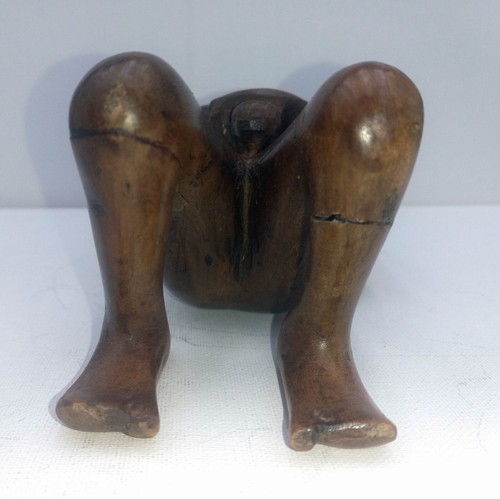 Hand-Carved Wood Sculpture Kneeling Bald Man Vintage Ethnic Figurine OOAK Unique - Picture 16 of 16