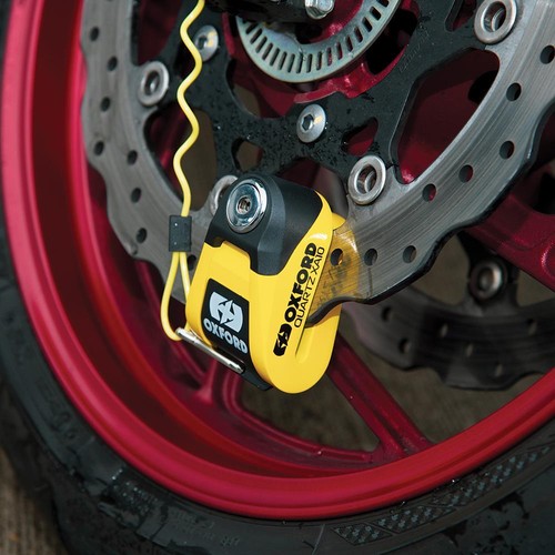 Oxford Quartz XA10 Alarmed Motorcycle Disc Lock (10mm Pin) Yellow/Black - Picture 3 of 5