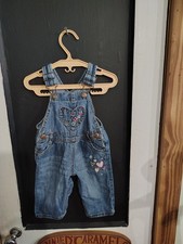 girls Oshkosh blue denim heart overalls bibs size 6 months embroidered