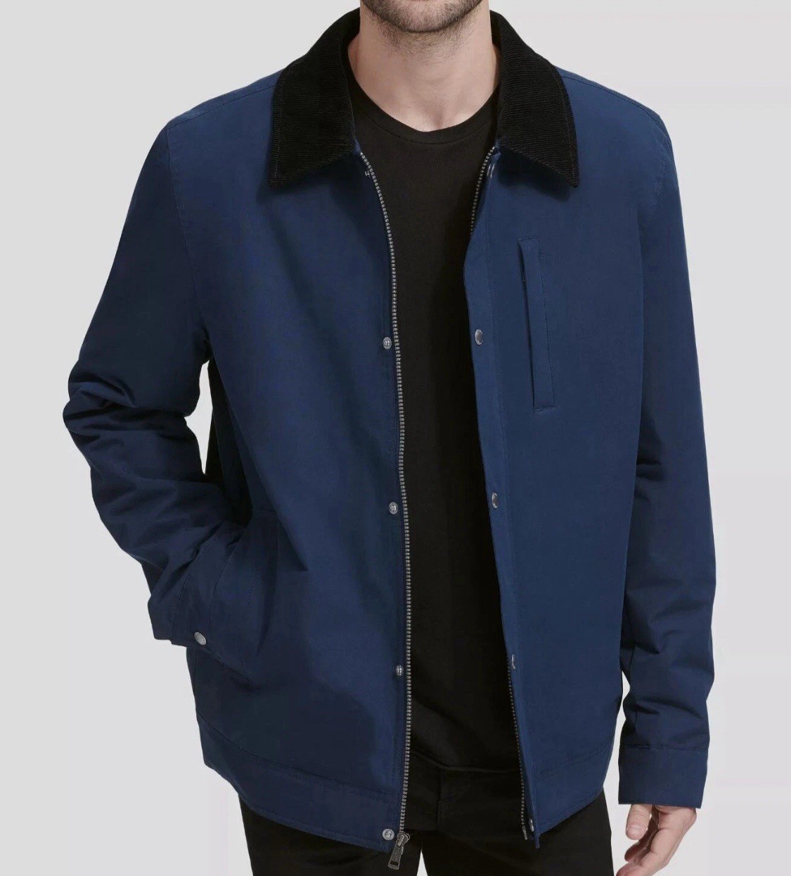 Cole Haan V7614 Mens Navy City Rain Barn Coat Jacket Size XL