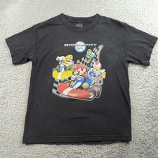 Mario Kart Wii T Shirt Boys Large Black Faded Youth Nintendo Y2K Promo Worn