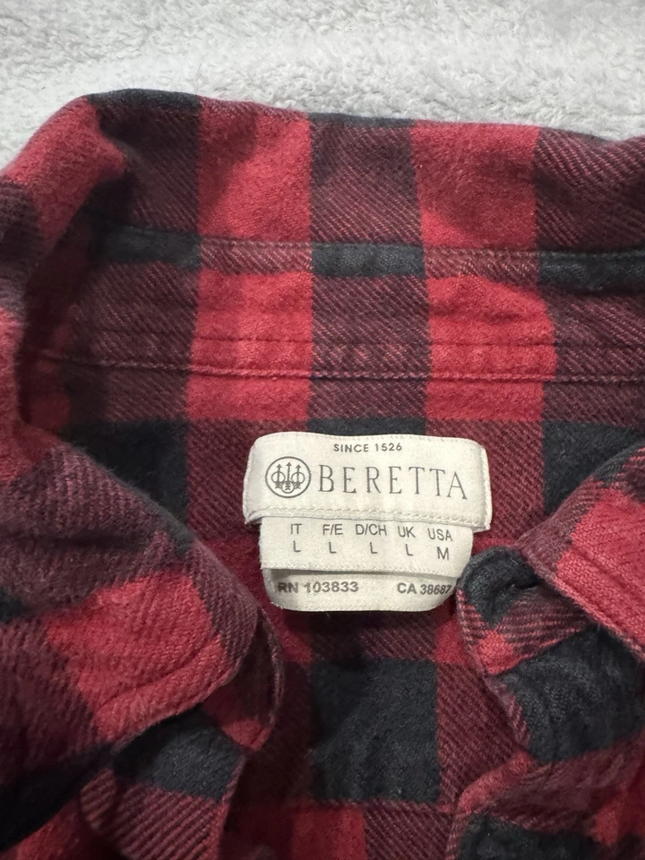 Camisa Beretta Buffalo Franela a Cuadros Cremallera Bolsillos en el Pecho Talla Mediana Roja Negra Foto 4 de 4