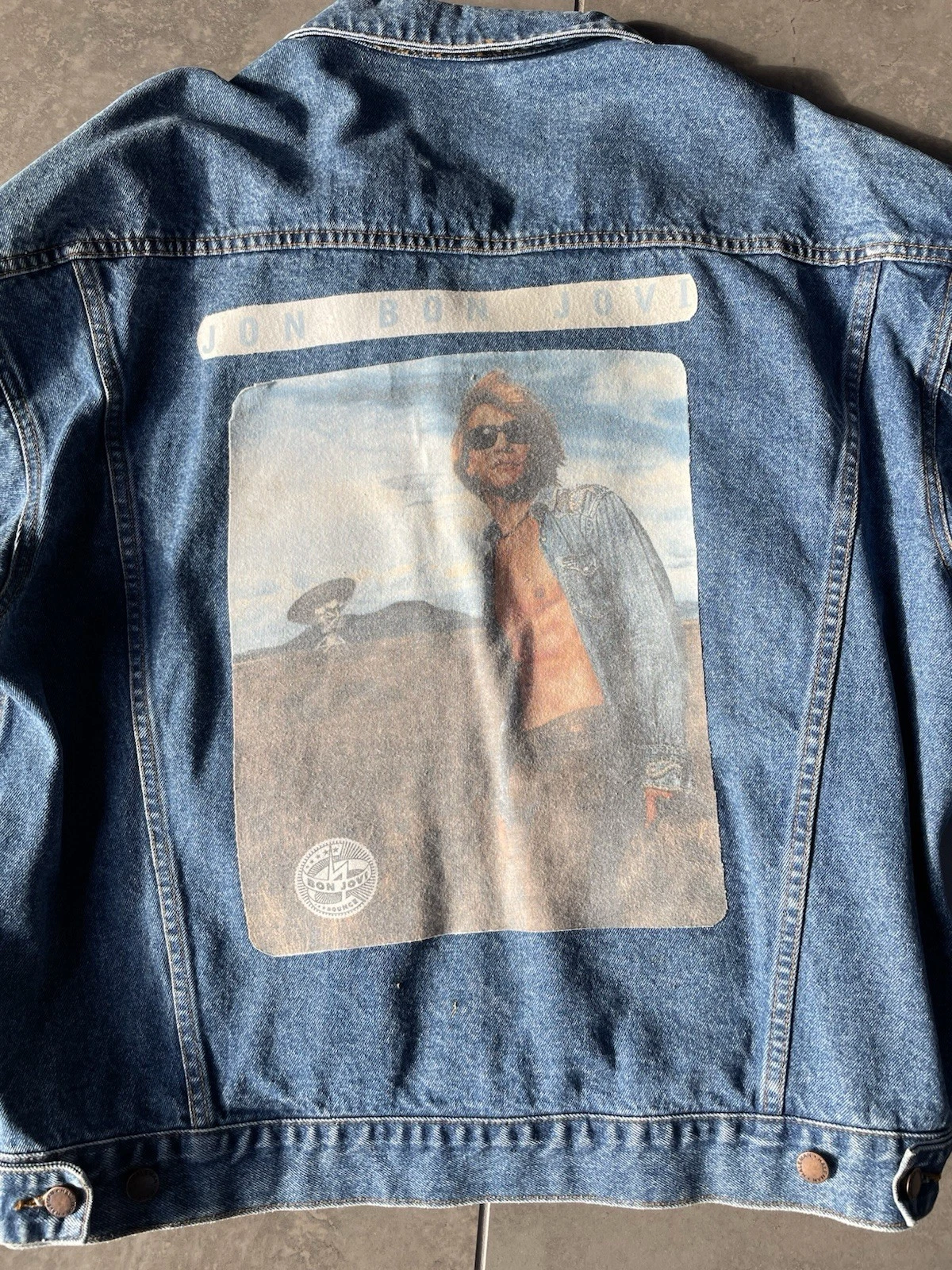Vintage Bon Jovi One Wild Night 2001 Tour Denim Jacket XL Haleman Custom Patch image 7