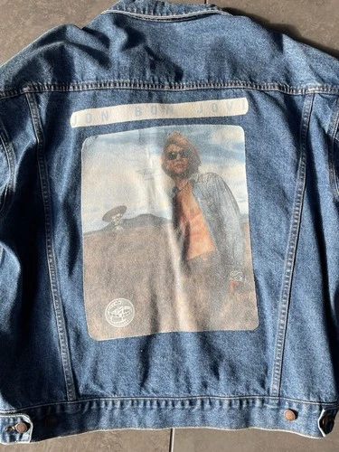 Vintage Bon Jovi One Wild Night 2001 Tour Denim Jacket XL Haleman Custom Patch image 7