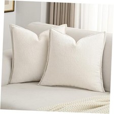 Chenille Throw Pillow Covers 18x18 Inch Set 18" x 18" Pack of 2 Cream White