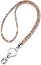 SAVORI Key Lanyard For Women, Rhinestone Bling ID Card Champagne 
