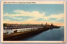 Vintage Maine Central Wharves Portland ME Linen Postcard 1958