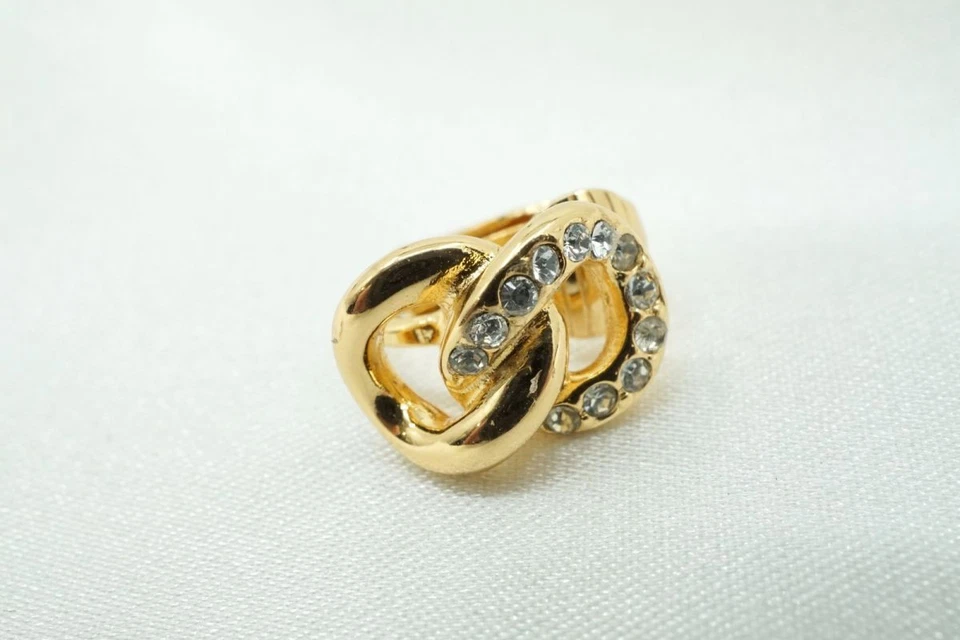 Christian Dior Vintage Mini Pendientes Estrás Cadena Motivo Oro 4184j Foto 4 de 4