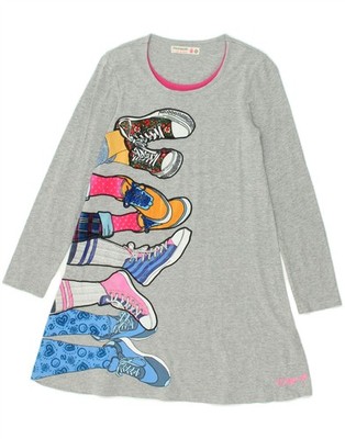 DESIGUAL Mädchen grafisches Langarm-T-Shirt-Kleid 11-12 Jahre grau DA02