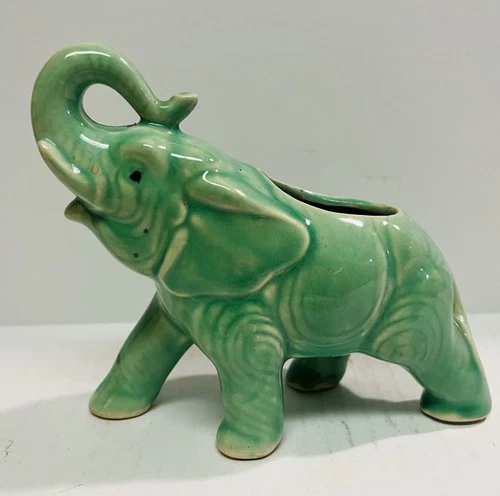 Vintage McCoy Pottery Green Elephant Planter Decorative MCM Planter