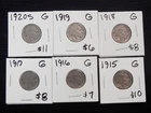 6 Circulated G Buffalo Nickels 1915,1916,1917,1918,1919,1920S