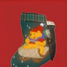 Disney's Winnie The Pooh Christmas Stocking 19" Green Plaid 3D Sledding 